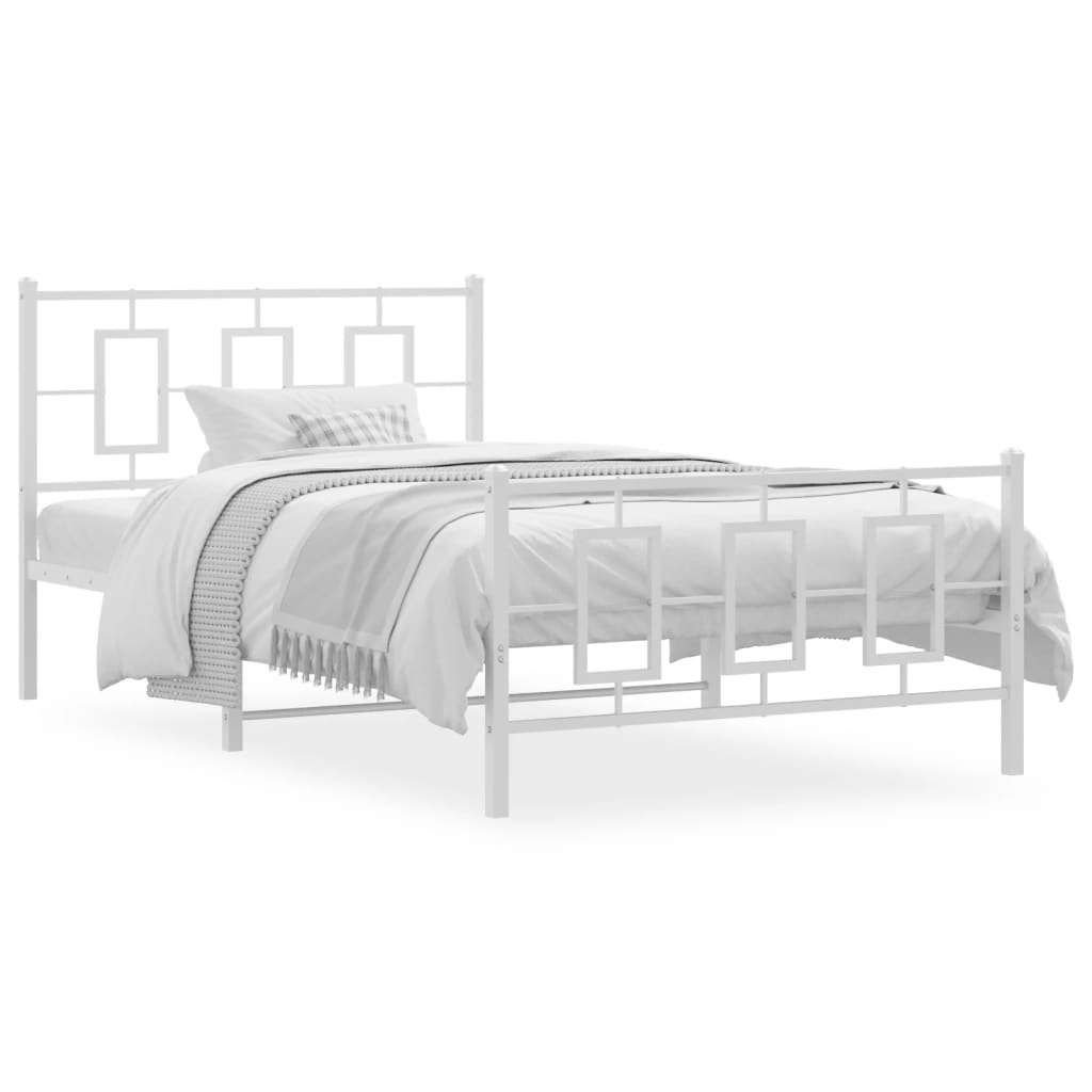 Metal Bed Frame without Mattress with Footboard White 107x203cm