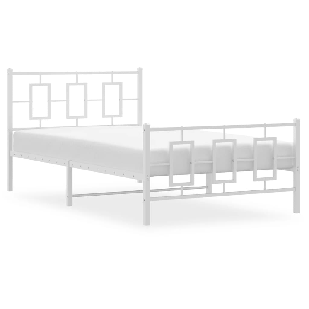 Metal Bed Frame without Mattress with Footboard White 107x203cm