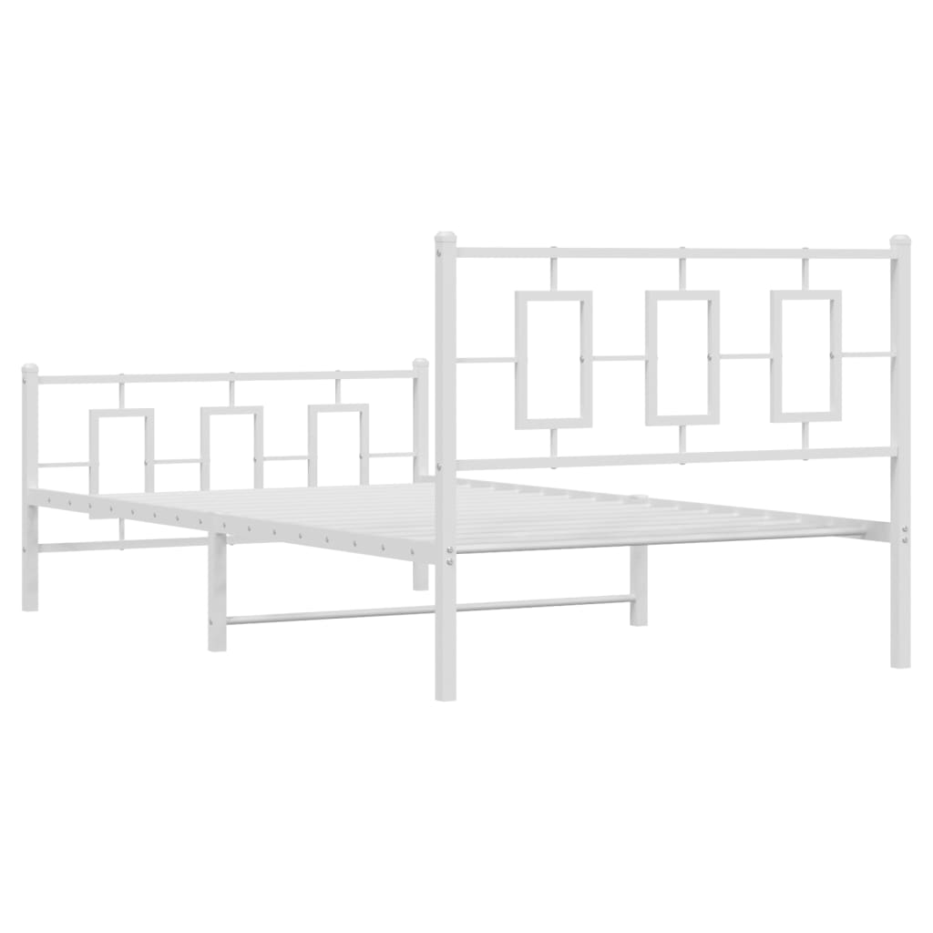 Metal Bed Frame without Mattress with Footboard White 107x203cm