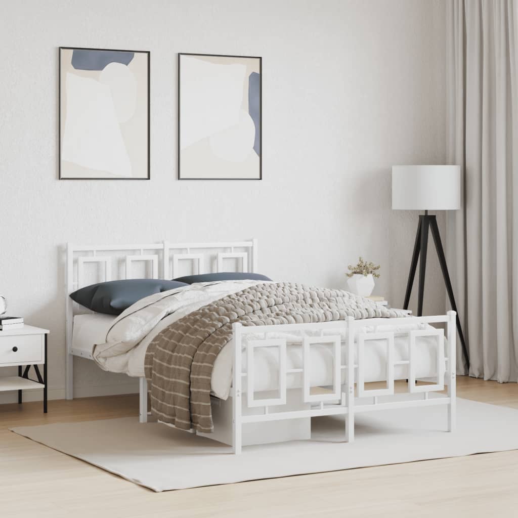 Metal Bed Frame without Mattress with Footboard White 120x190cm