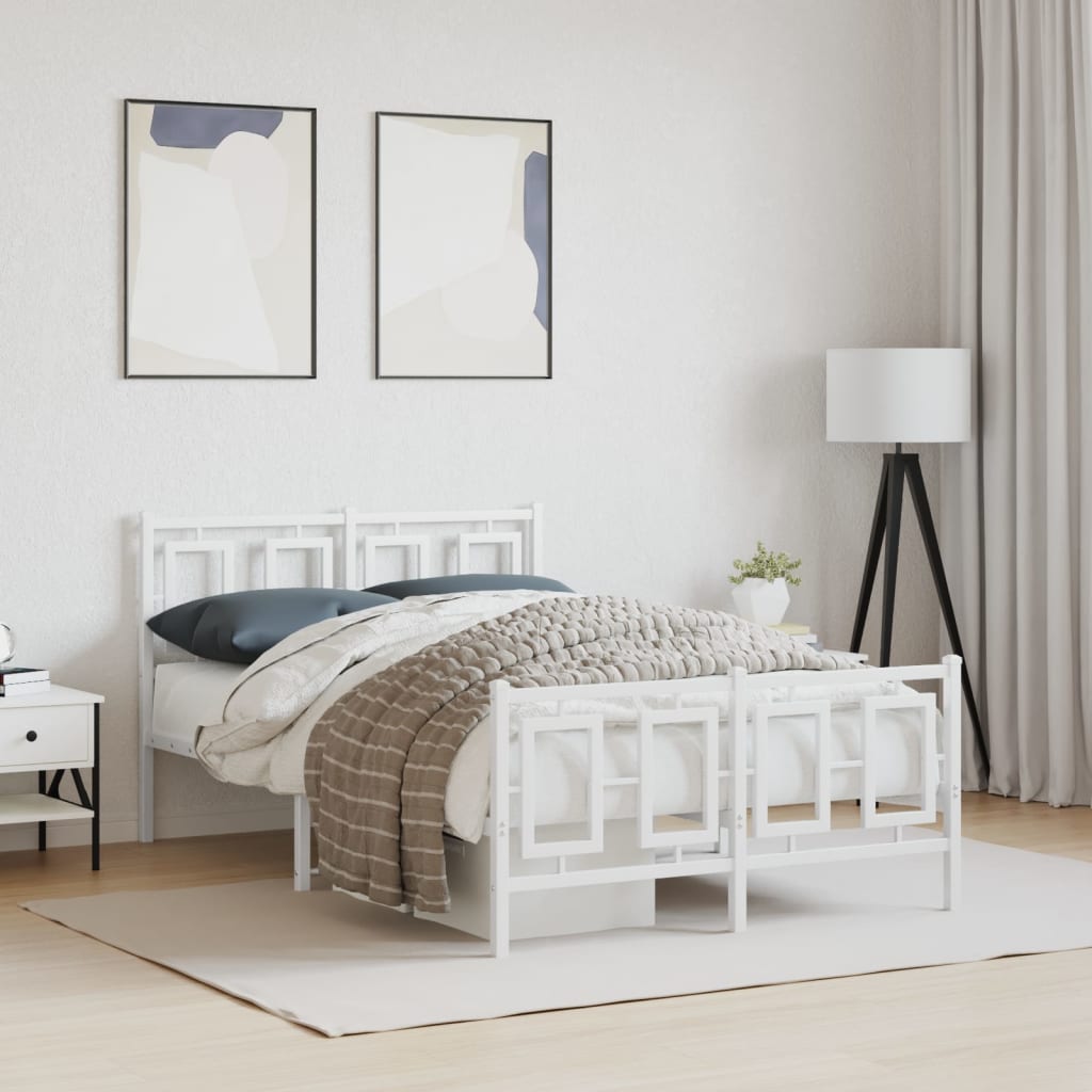 Metal Bed Frame without Mattress with Footboard White 120x200cm