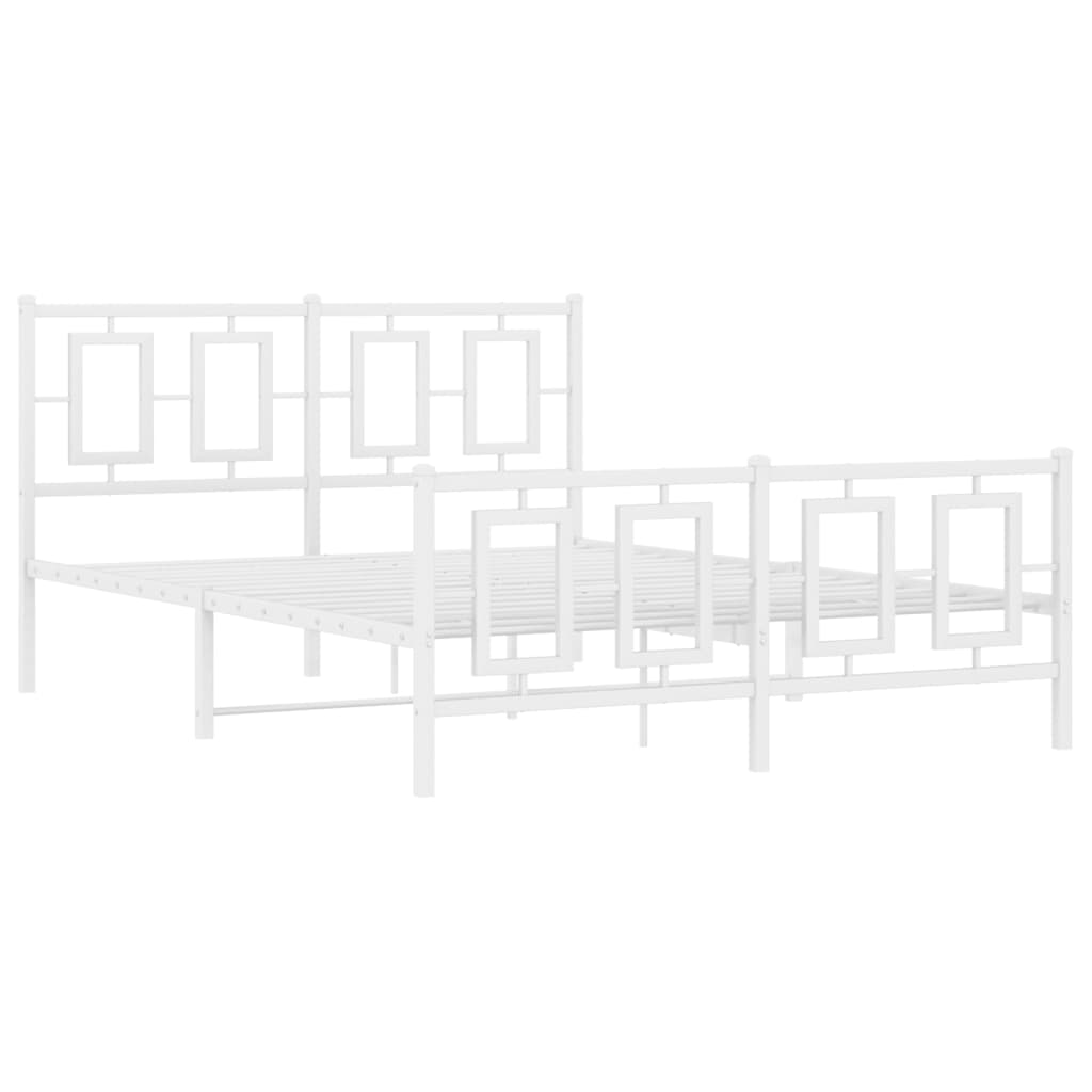 Metal Bed Frame without Mattress with Footboard White 135x190cm