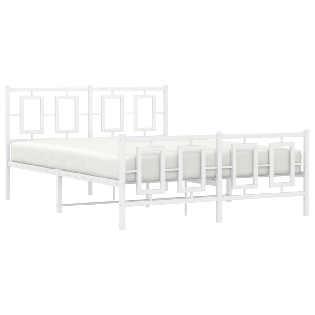 Metal Bed Frame without Mattress with Footboard White 135x190cm