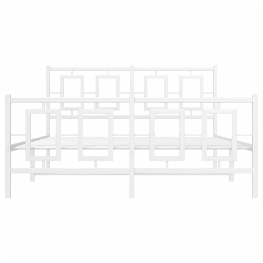 Metal Bed Frame without Mattress with Footboard White 135x190cm