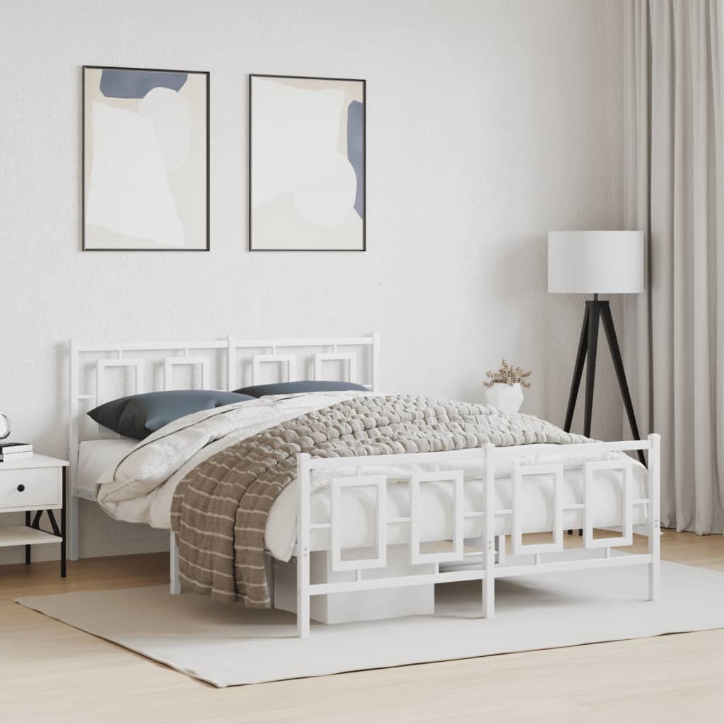 Metal Bed Frame without Mattress with Footboard White 135x190cm