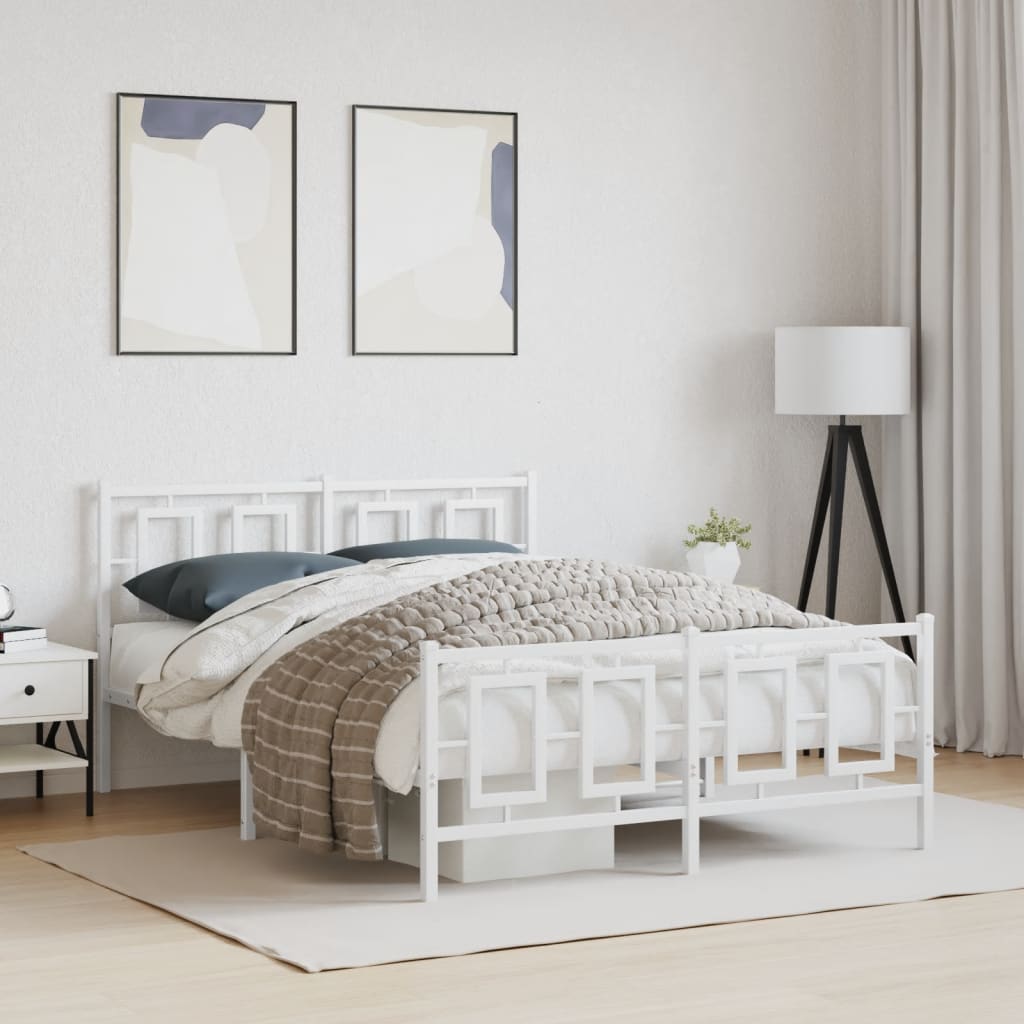 Metal Bed Frame without Mattress with Footboard White 140x200cm