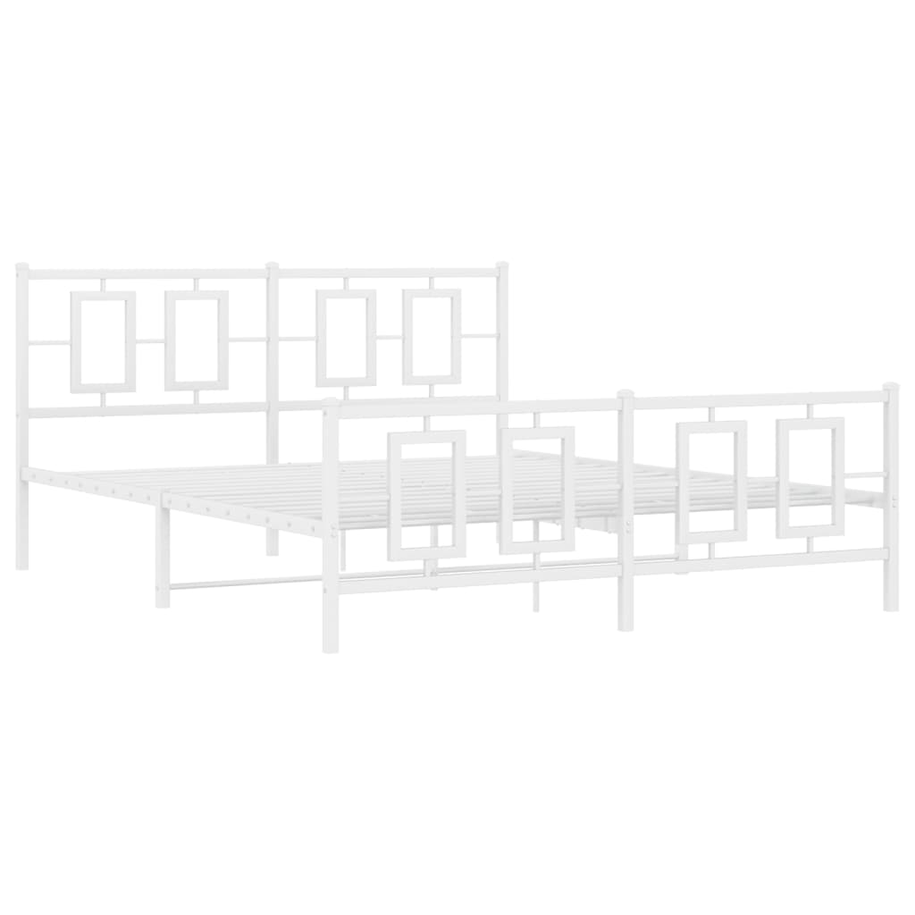 Metal Bed Frame without Mattress with Footboard White 150x200cm