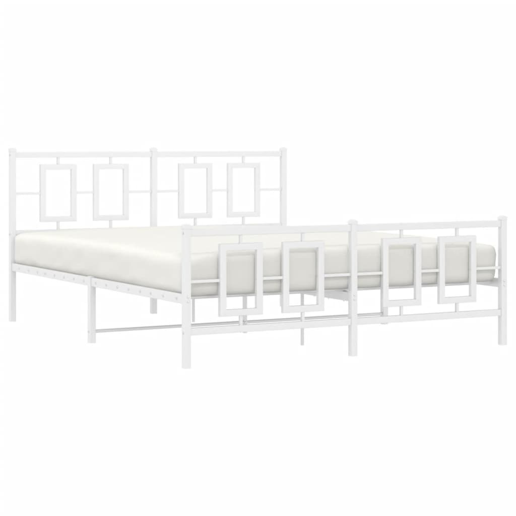 Metal Bed Frame without Mattress with Footboard White 150x200cm