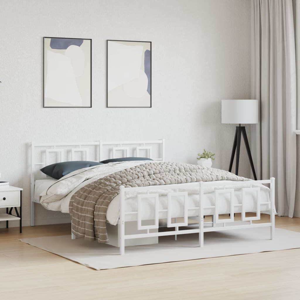 Metal Bed Frame without Mattress with Footboard White 150x200cm