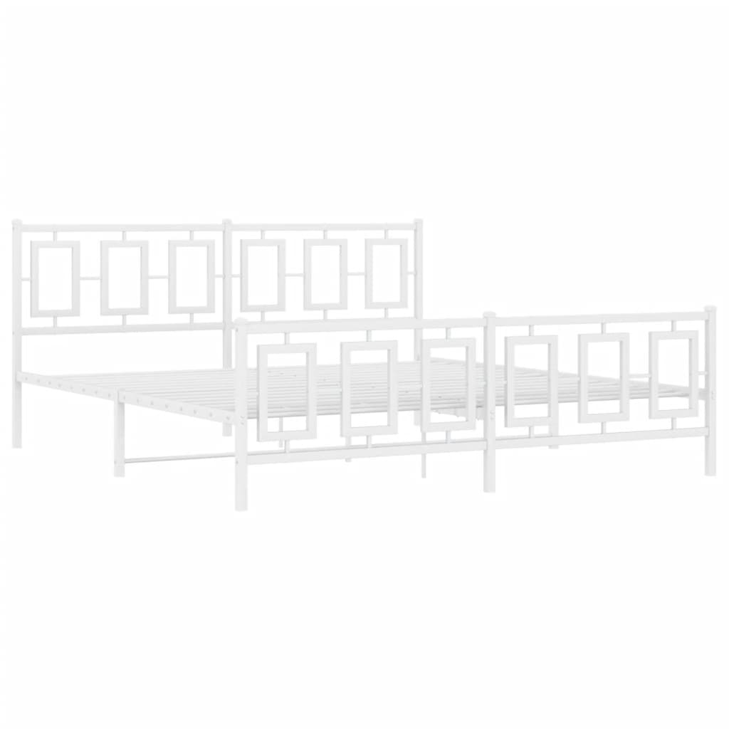 Metal Bed Frame without Mattress with Footboard White 183x213cm