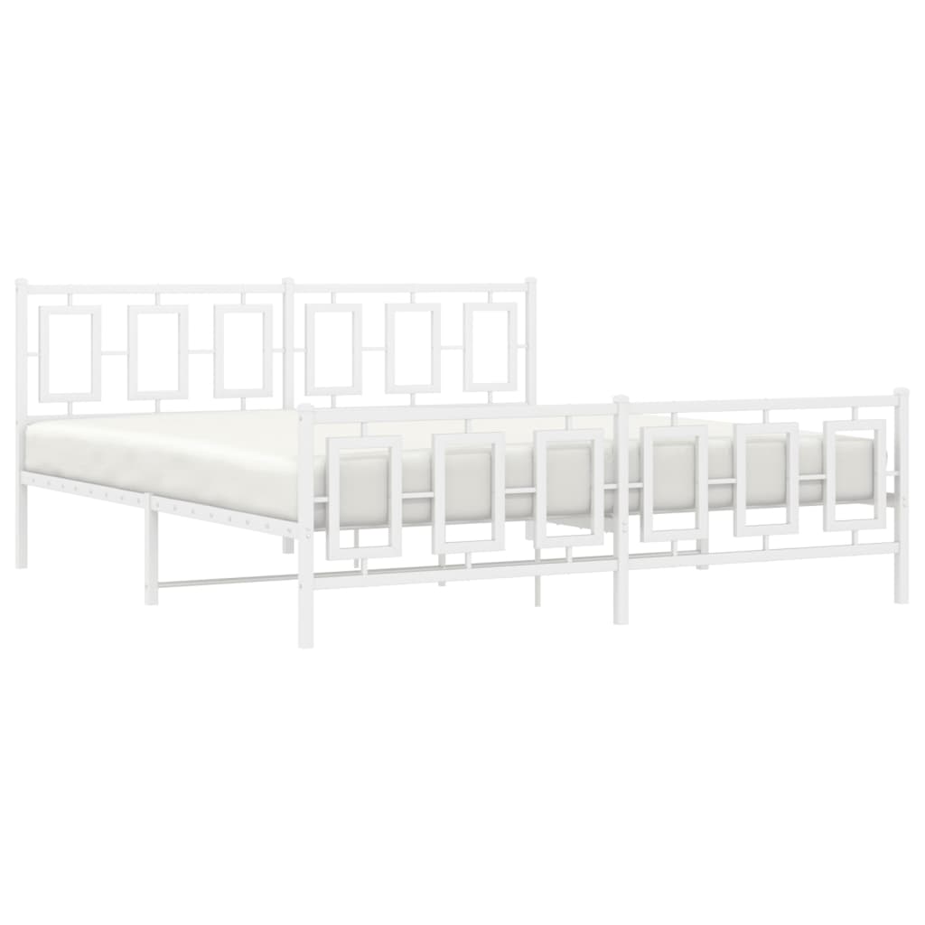 Metal Bed Frame without Mattress with Footboard White 183x213cm