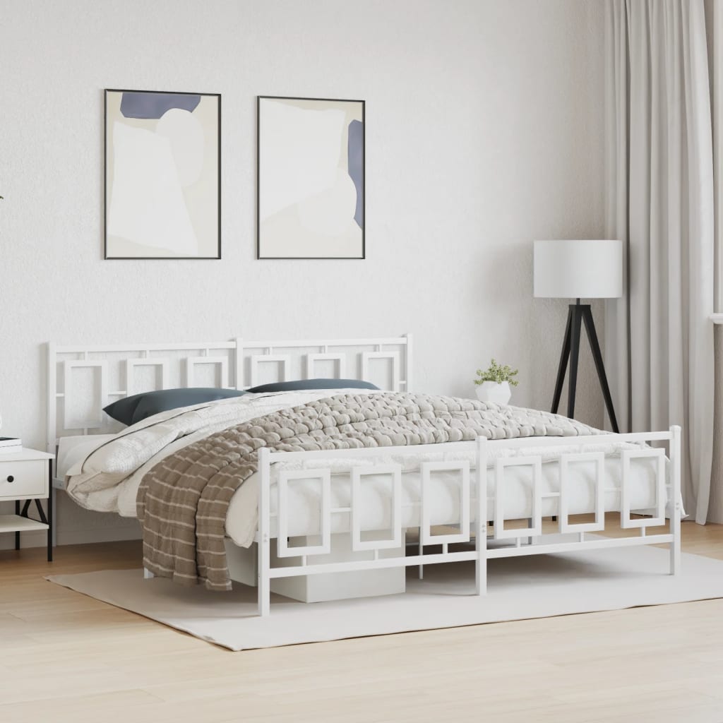 Metal Bed Frame without Mattress with Footboard White 183x213cm