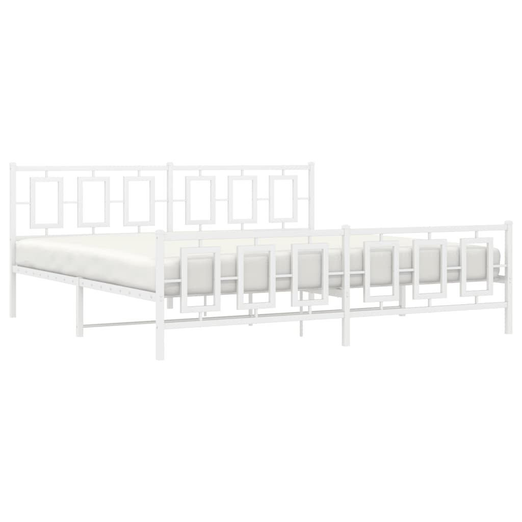 Metal Bed Frame without Mattress with Footboard White 193x203cm