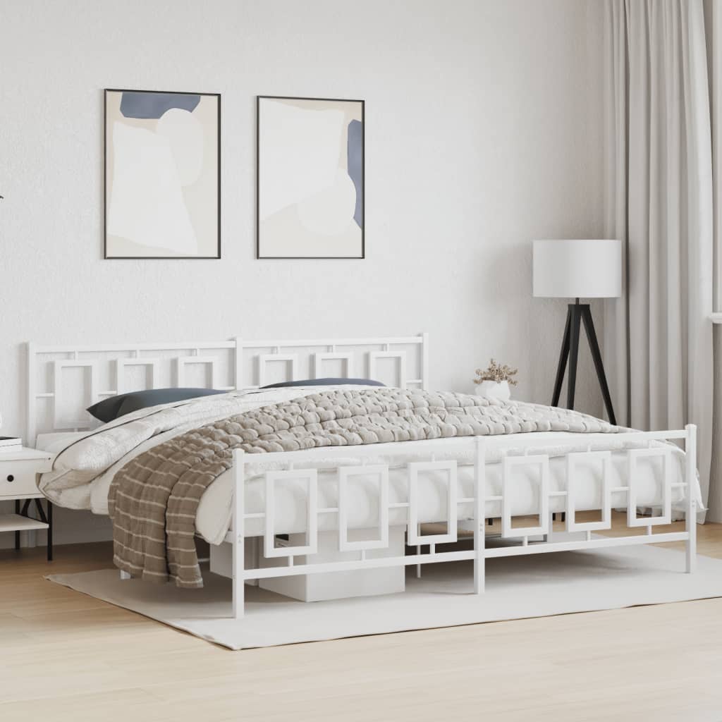 Metal Bed Frame without Mattress with Footboard White 193x203cm