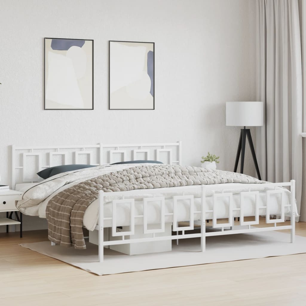 Metal Bed Frame without Mattress with Footboard White 200x200cm