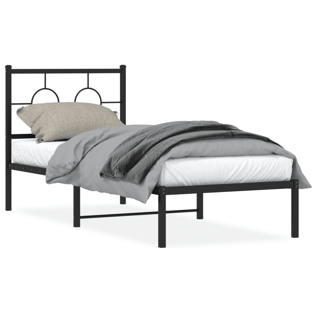 Metal Bed Frame without Mattress with Headboard Black 75x190cm