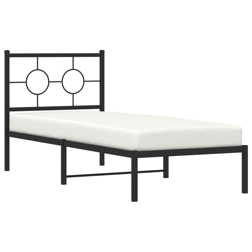 Metal Bed Frame without Mattress with Headboard Black 75x190cm