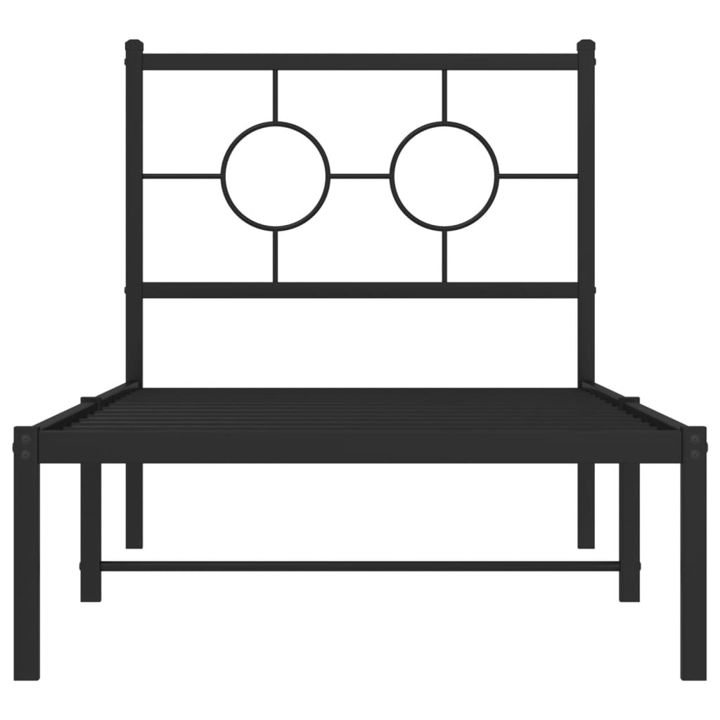 Metal Bed Frame without Mattress with Headboard Black 75x190cm