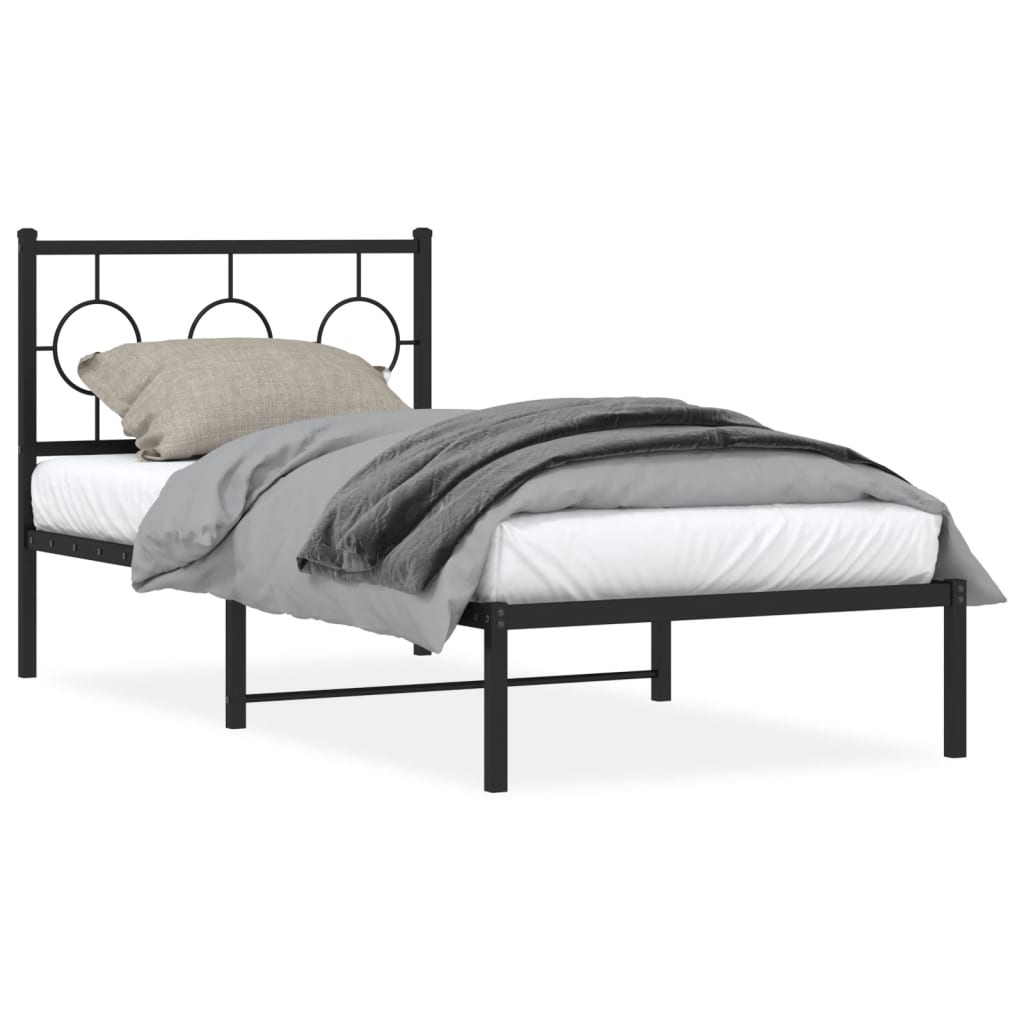 Metal Bed Frame without Mattress with Headboard Black 90x190cm