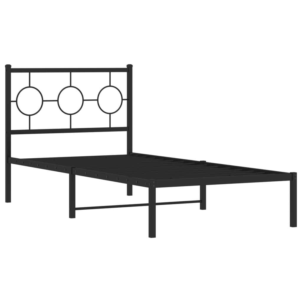 Metal Bed Frame without Mattress with Headboard Black 90x190cm