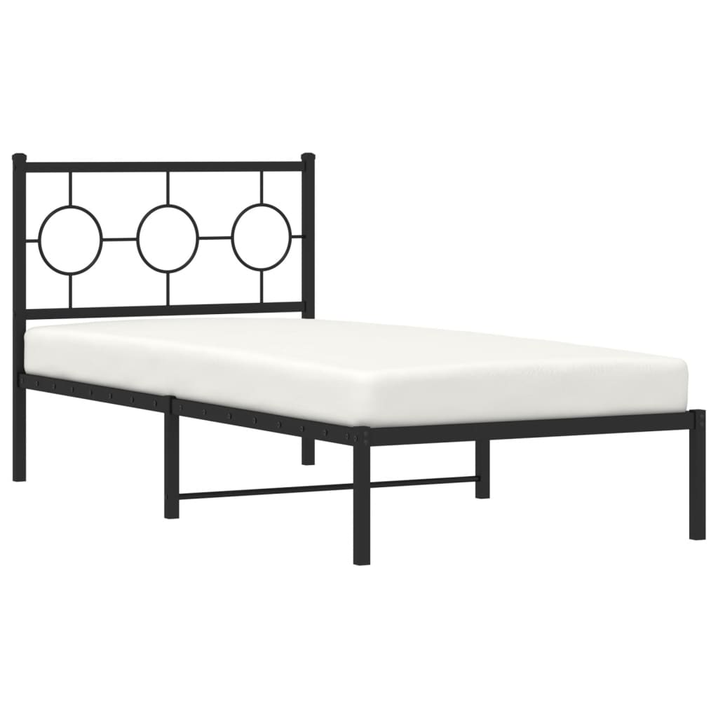 Metal Bed Frame without Mattress with Headboard Black 90x190cm