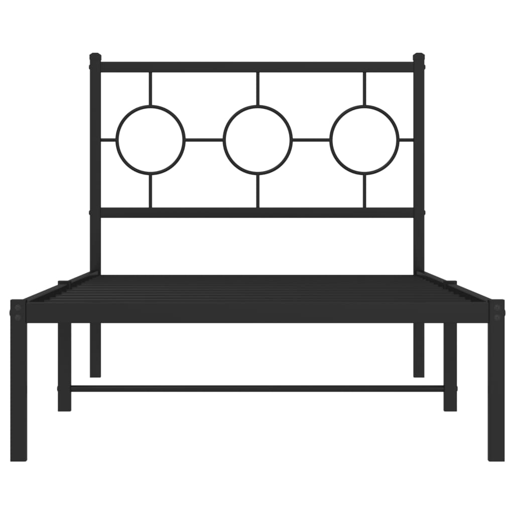 Metal Bed Frame without Mattress with Headboard Black 90x190cm
