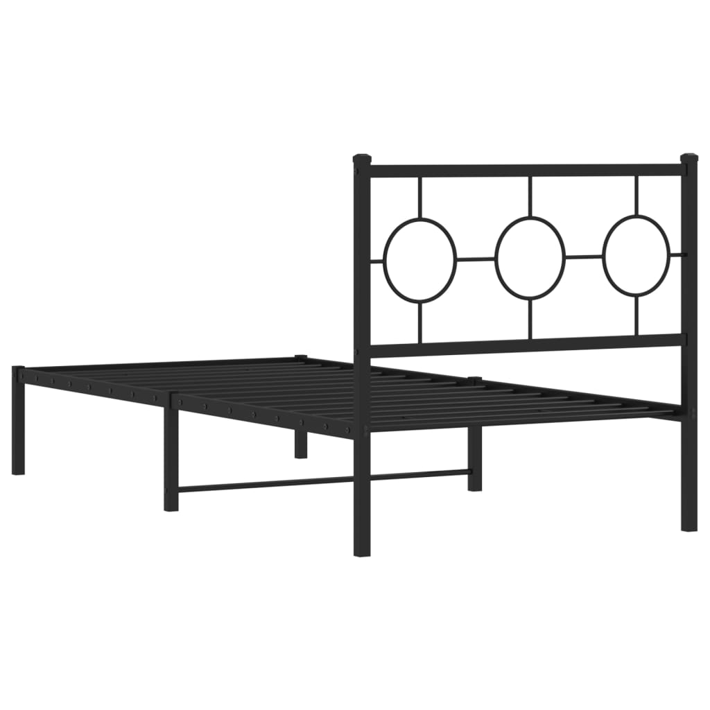 Metal Bed Frame without Mattress with Headboard Black 90x190cm