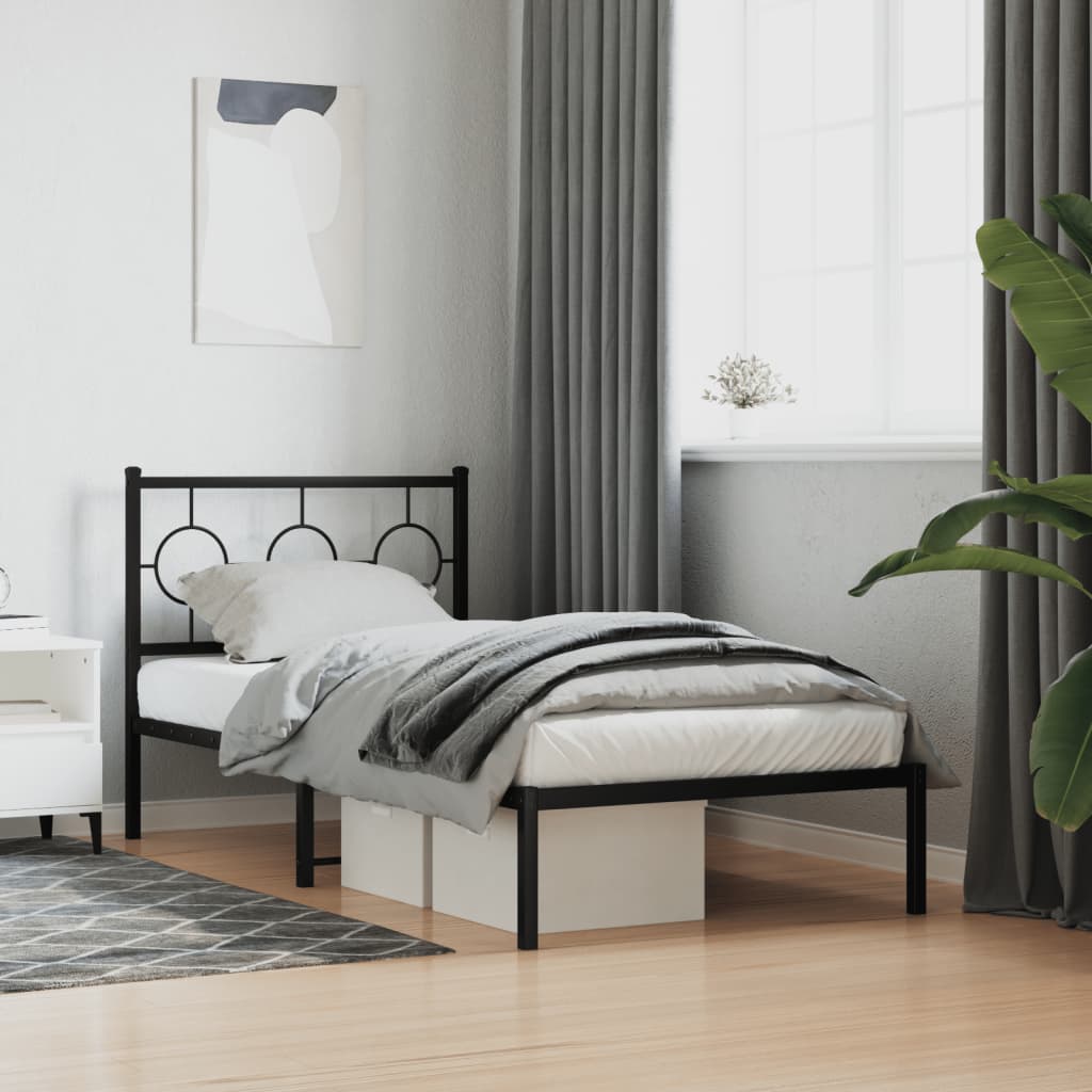 Metal Bed Frame without Mattress with Headboard Black 90x190cm