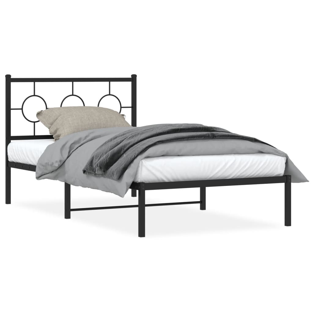 Metal Bed Frame without Mattress with Headboard Black 100x190cm