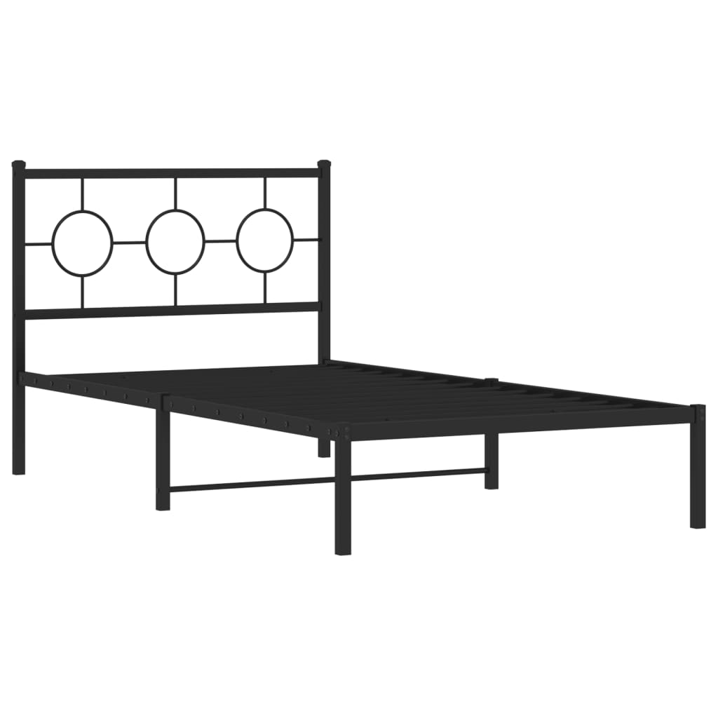 Metal Bed Frame without Mattress with Headboard Black 100x190cm
