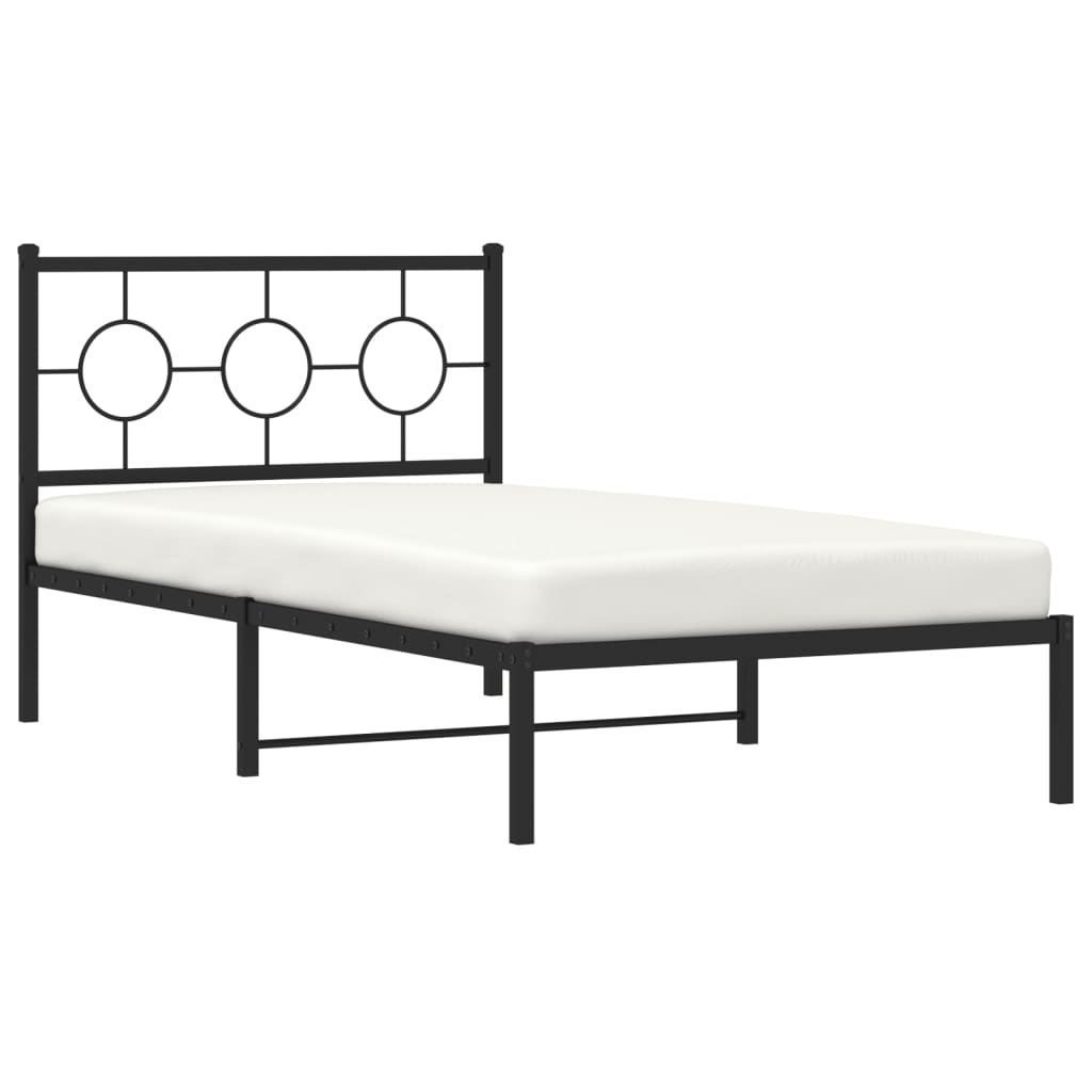 Metal Bed Frame without Mattress with Headboard Black 100x190cm