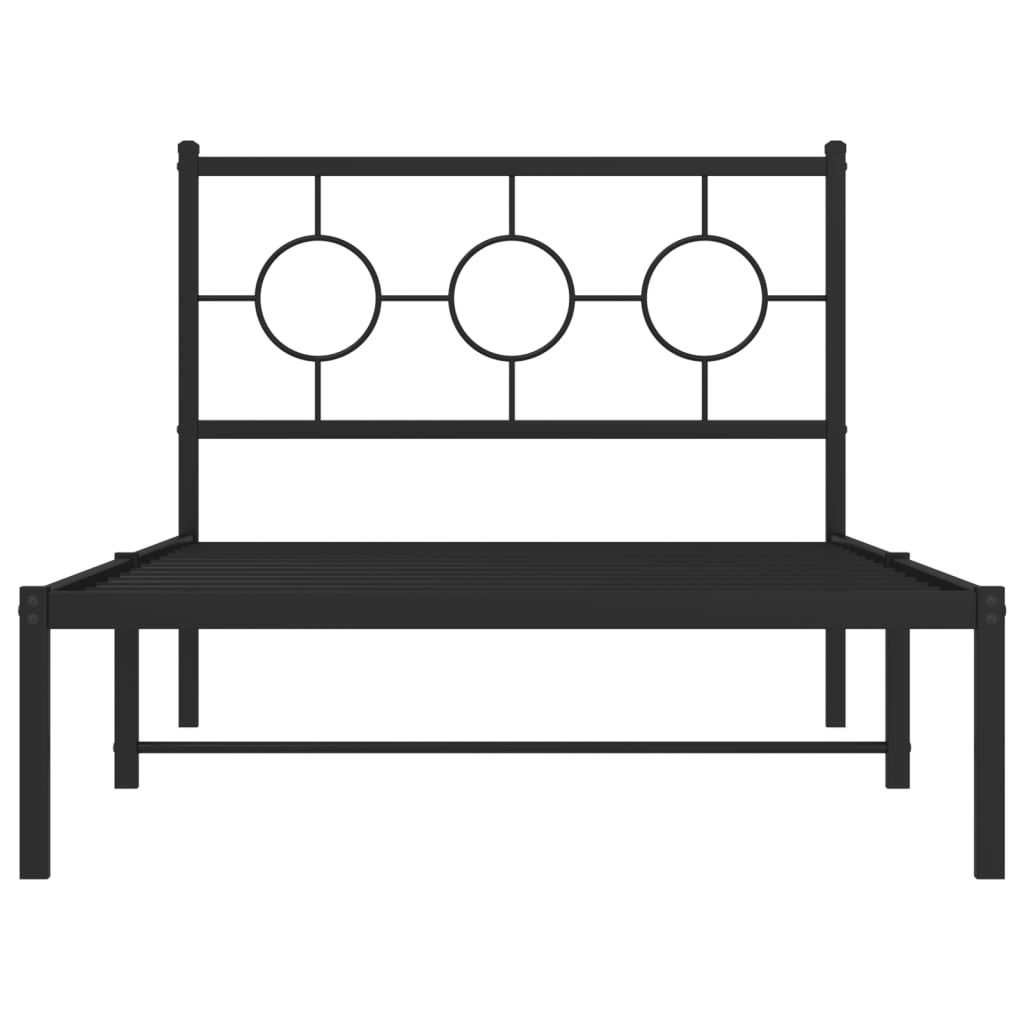 Metal Bed Frame without Mattress with Headboard Black 100x190cm