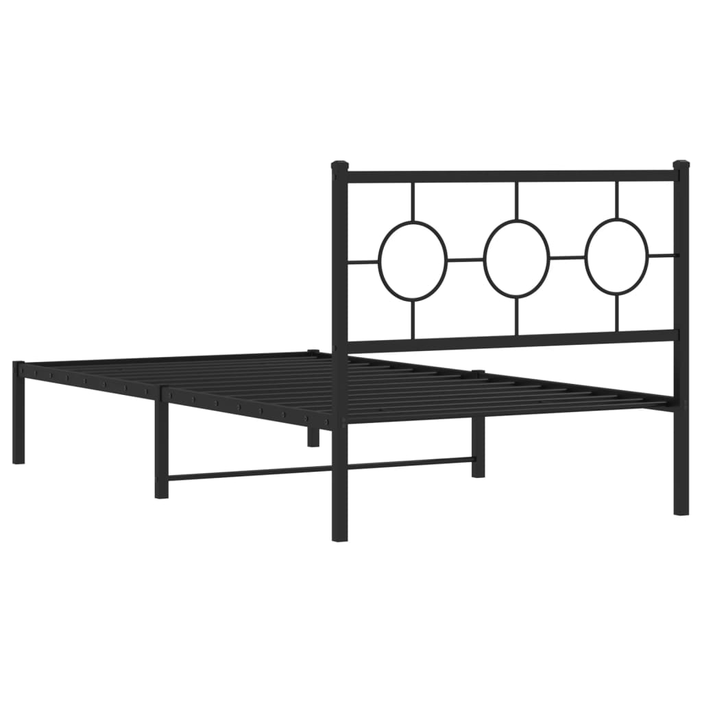 Metal Bed Frame without Mattress with Headboard Black 100x190cm