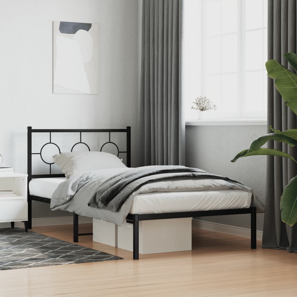 Metal Bed Frame without Mattress with Headboard Black 100x190cm