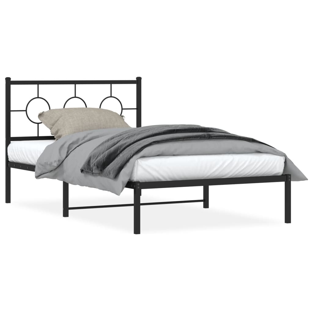 Metal Bed Frame without Mattress with Headboard Black 107x203cm