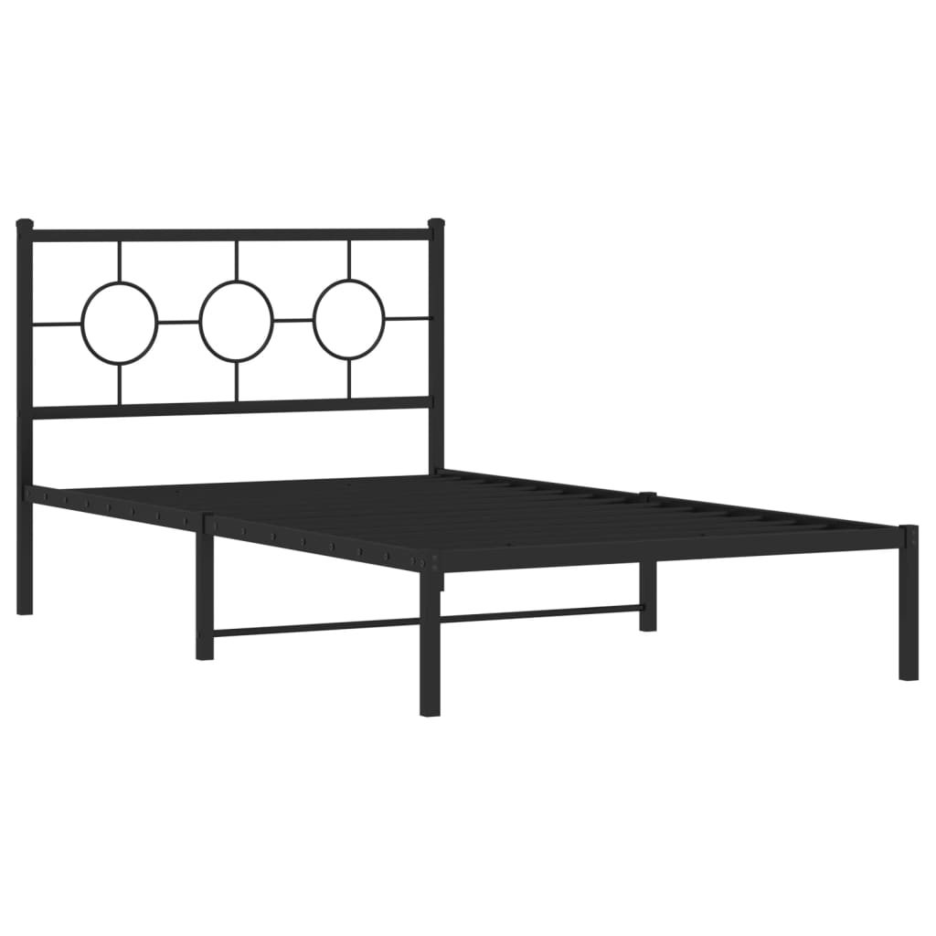Metal Bed Frame without Mattress with Headboard Black 107x203cm
