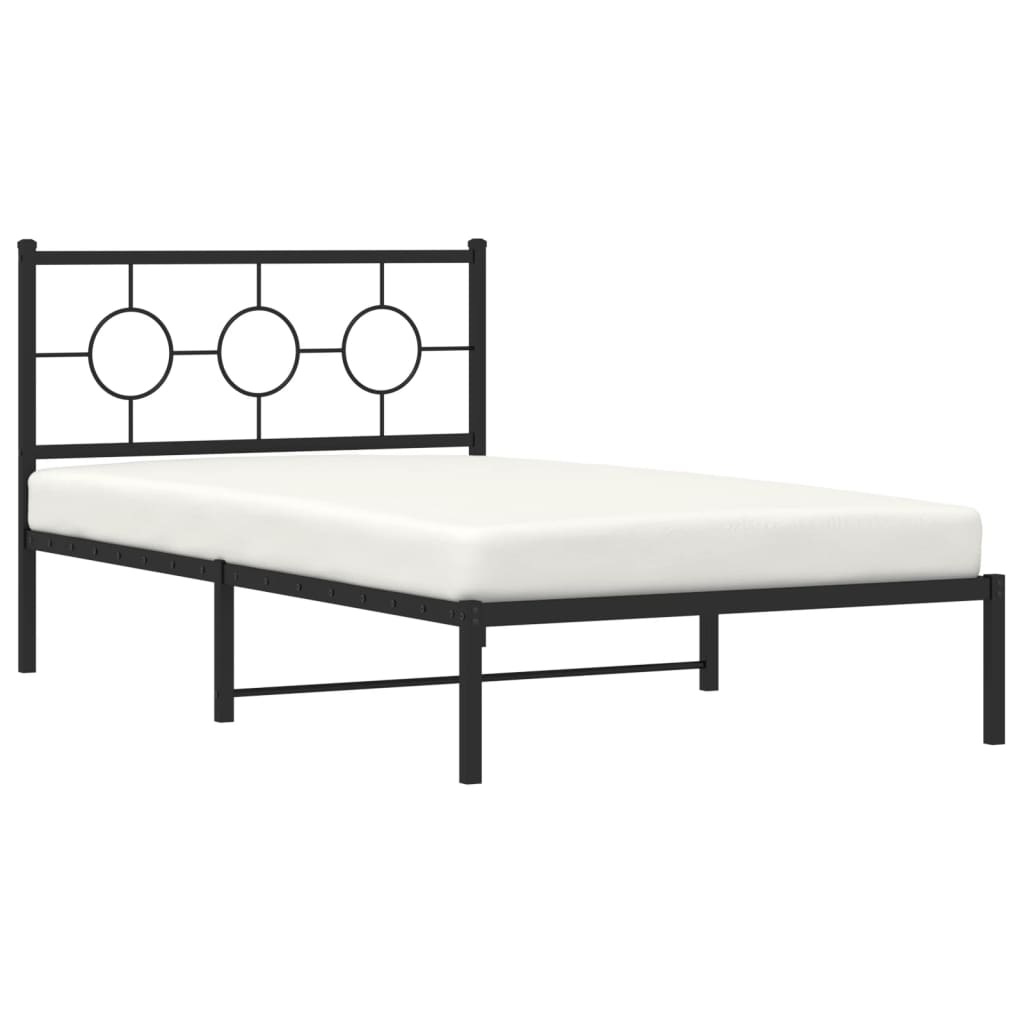 Metal Bed Frame without Mattress with Headboard Black 107x203cm