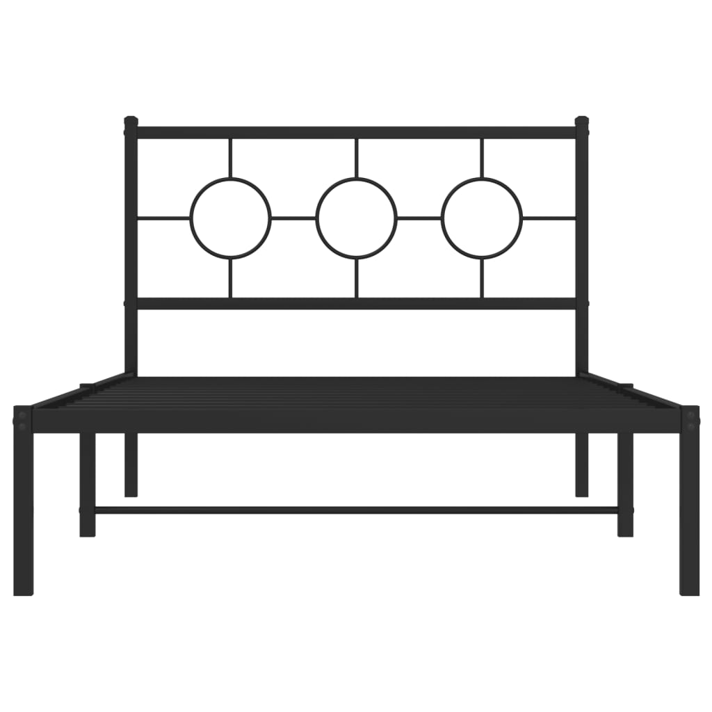 Metal Bed Frame without Mattress with Headboard Black 107x203cm
