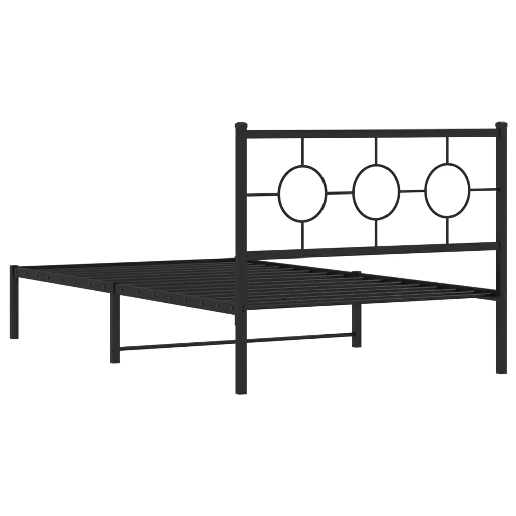 Metal Bed Frame without Mattress with Headboard Black 107x203cm