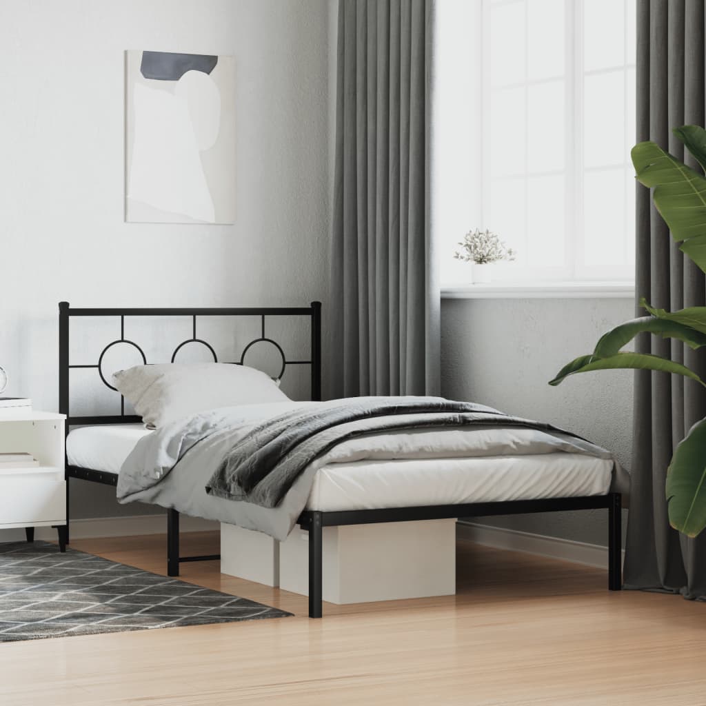 Metal Bed Frame without Mattress with Headboard Black 107x203cm