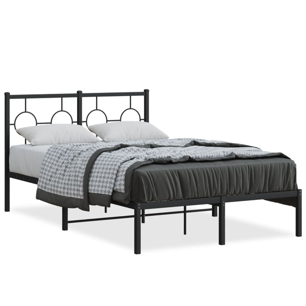 Metal Bed Frame without Mattress with Headboard Black 120x190cm