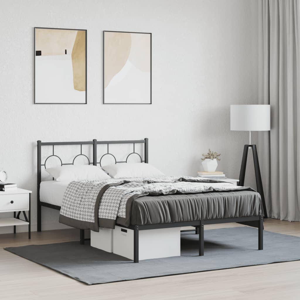 Metal Bed Frame without Mattress with Headboard Black 120x190cm