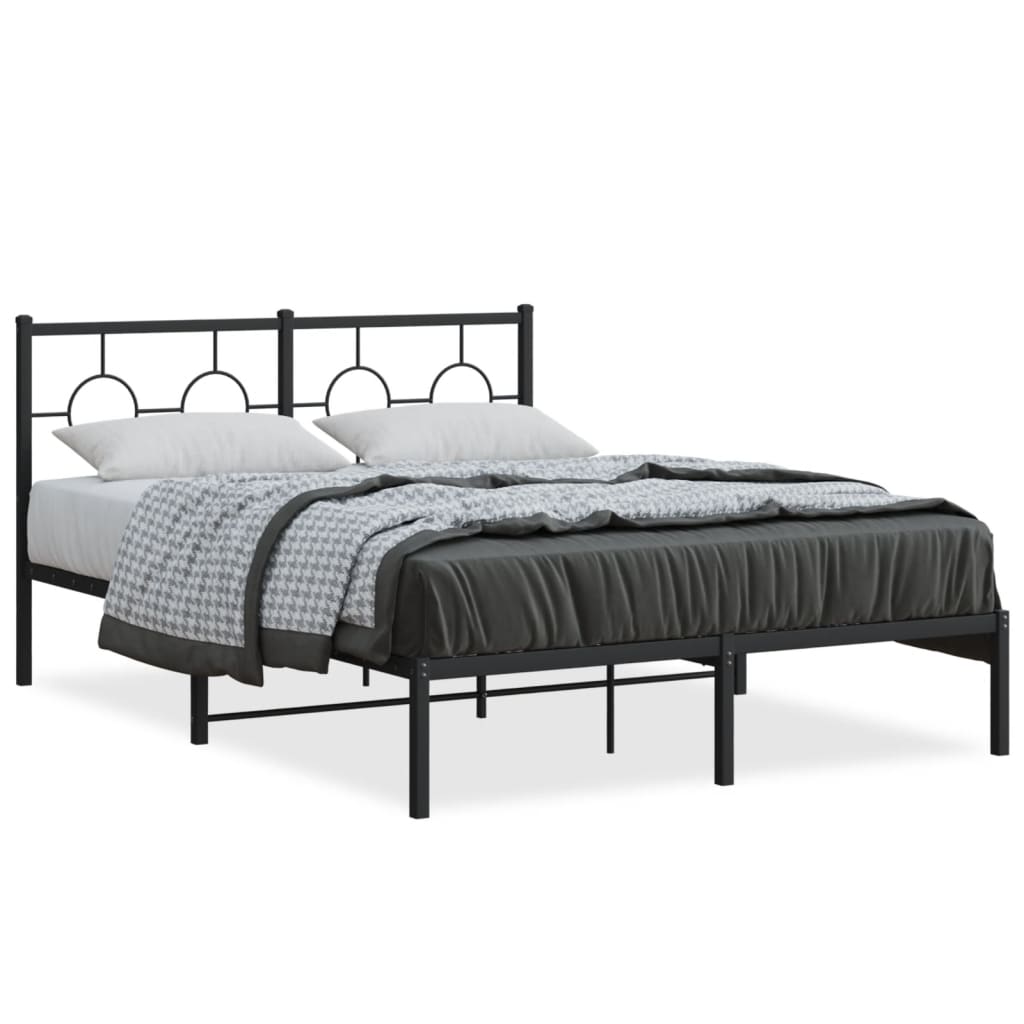 Metal Bed Frame without Mattress with Headboard Black 135x190cm