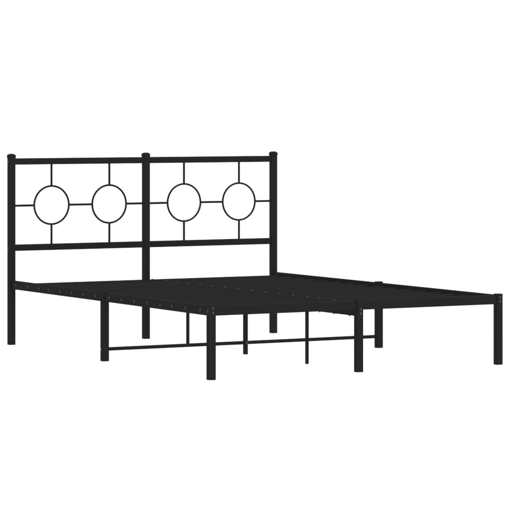 Metal Bed Frame without Mattress with Headboard Black 135x190cm