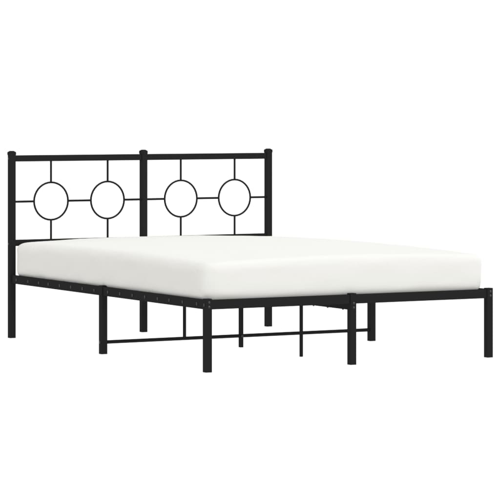 Metal Bed Frame without Mattress with Headboard Black 135x190cm