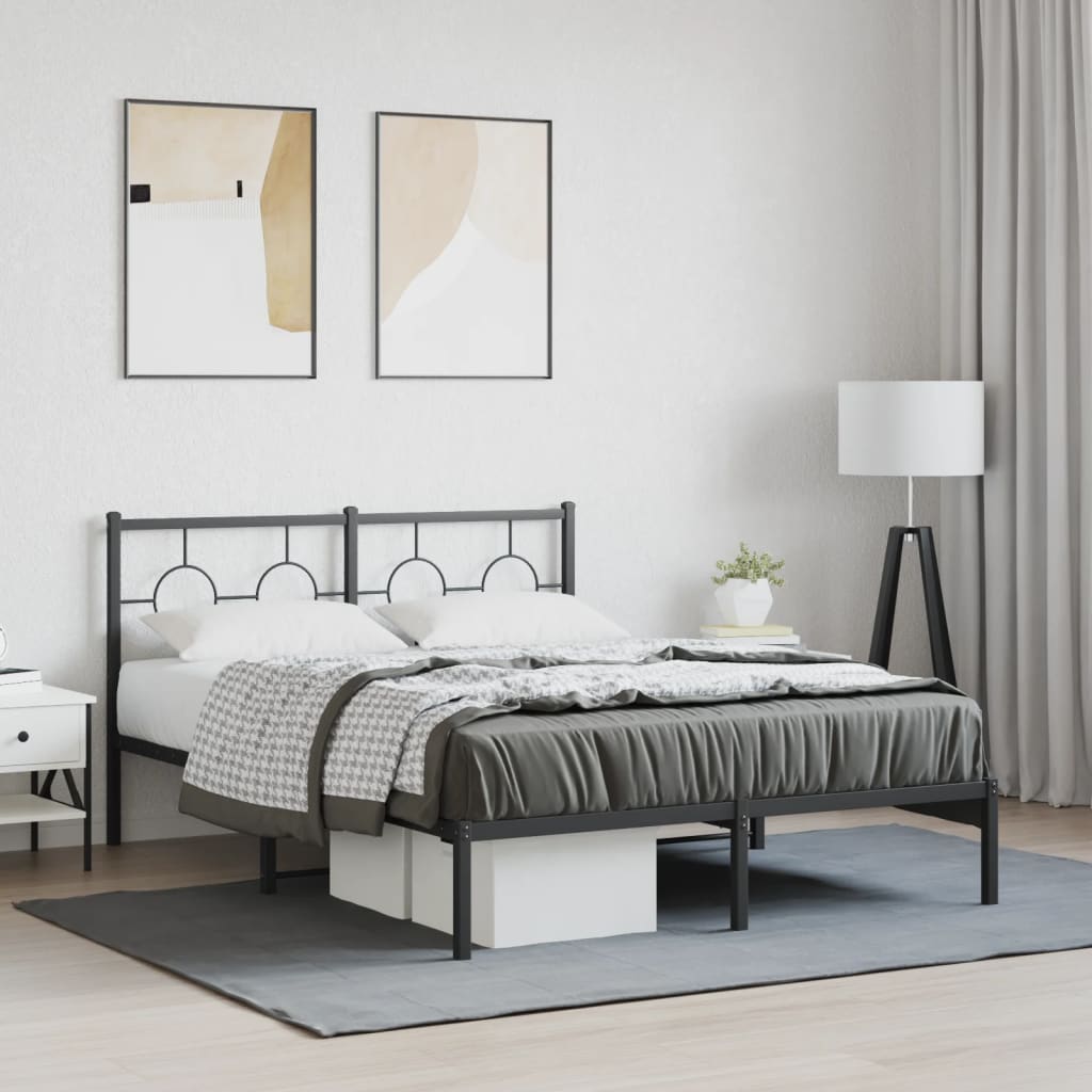 Metal Bed Frame without Mattress with Headboard Black 135x190cm