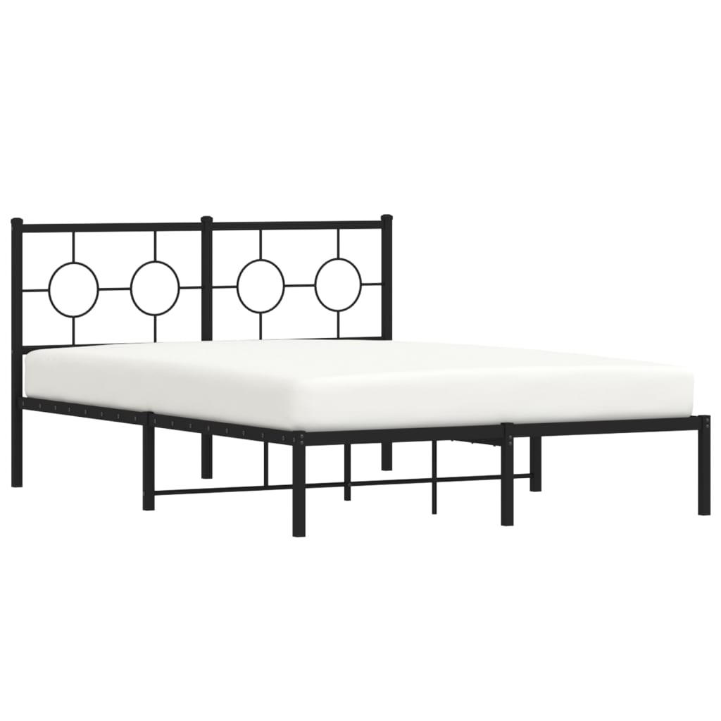 Metal Bed Frame without Mattress with Headboard Black 140x190cm