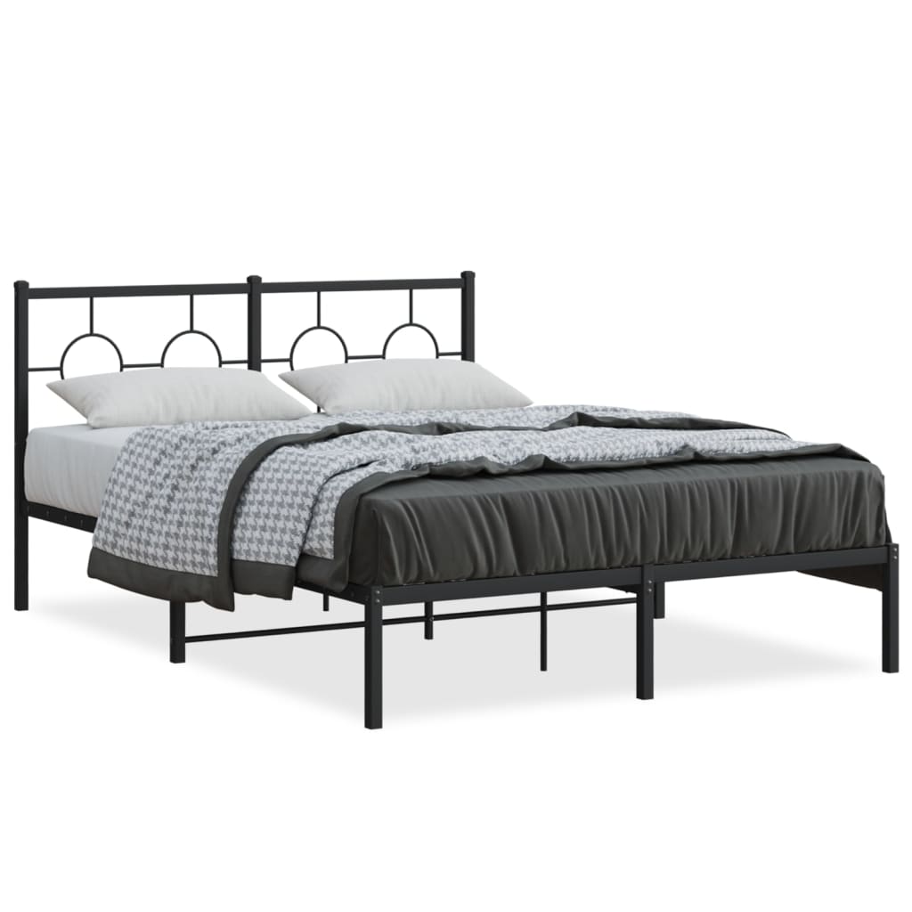 Metal Bed Frame without Mattress with Headboard Black 140x200cm