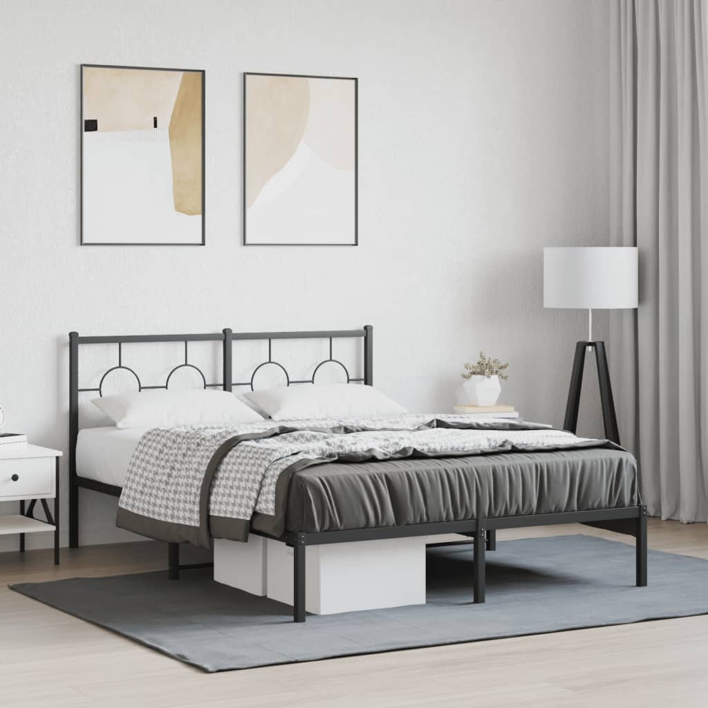 Metal Bed Frame without Mattress with Headboard Black 140x200cm