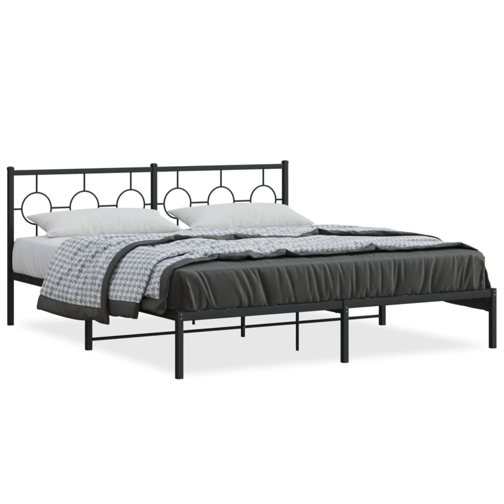 Metal Bed Frame without Mattress with Headboard Black 183x213cm